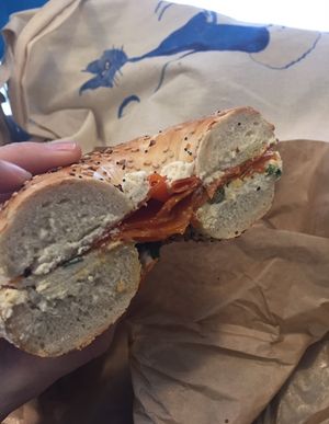 Vegan lox bagel sandwich.  at Orchard Grocer in New York City