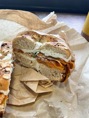 Cream cheese and lox bagel  at Orchard Grocer in New York City