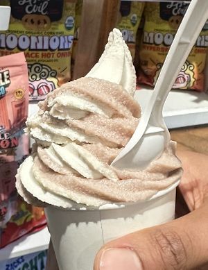 Vanilla and strawberry swirl soft serve  at Orchard Grocer in New York City