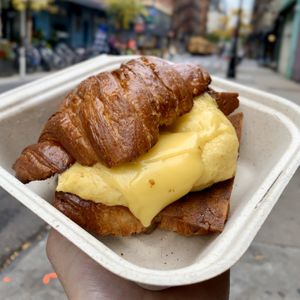 The Miles sandwich: vegan egg, cheese, bacon on a croissant. So good! at Orchard Grocer in New York City