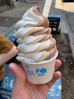 vanilla/chocolate soft serve is heaven! at Orchard Grocer in New York City