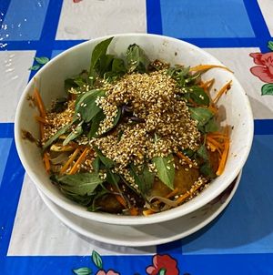 Rice noodle with tofu meat, basil, carrot, sesame and very delicious sauce at Quan Chay - Nguyen Duy Hieu in Hoi An