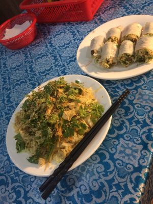 Rice and spring rolls  at Quan Chay - Nguyen Duy Hieu in Hoi An