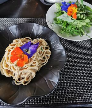Pasta with salad at The Organic Farm Bali in Tabanan