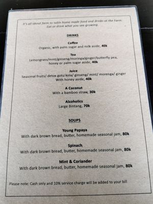Menu at The Organic Farm Bali in Tabanan