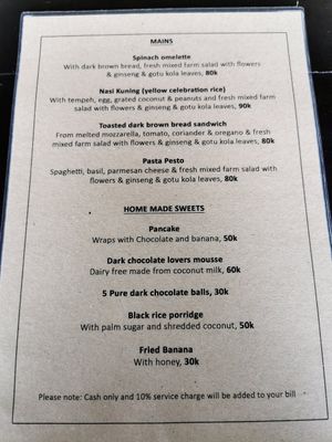 Menu at The Organic Farm Bali in Tabanan