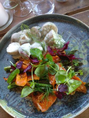 Smoked carrot/asparagus with dill potatoes at Mineral in Malmo