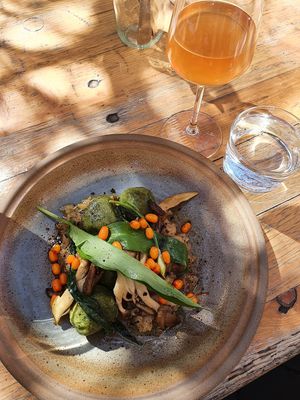 Garden dumplings with ramson and sea buckthorn at Mineral in Malmo