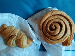 Chocolate filled croissant and cinnamon swirl at Fill Good in Budapest