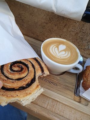 chocolate snail and coffee from next door at Fill Good in Budapest