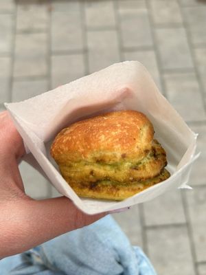 Wild garlic scone at Fill Good in Budapest