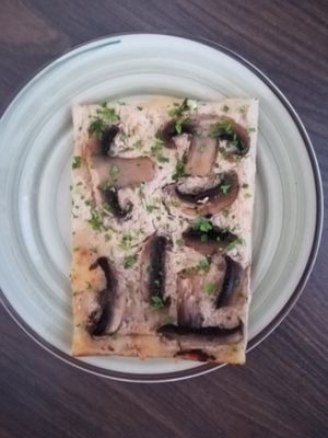 Mushroom pizza at Fill Good in Budapest