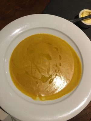 Spiced butternut squash soup - so good!! at Aysgarth Falls Hotel Pub in Aysgarth