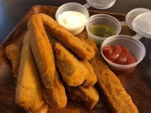homemade Seitan fingers at Veggies Bar in Jerusalem