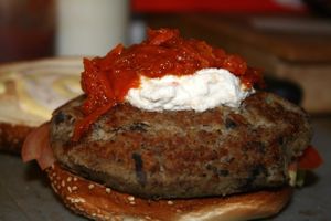 homemade mushroom burger
 at Veggies Bar in Jerusalem