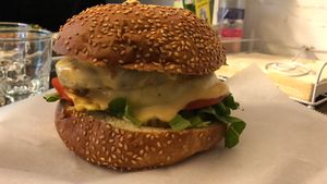 Cheese burger at Veggies Bar in Jerusalem