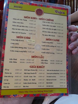 Menu in Vietnamese at Vajra in Ho Chi Minh City
