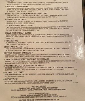 Separate plant based menu offered at this restaurant.  at Montero's Restaurant & Bar in Elizabeth City