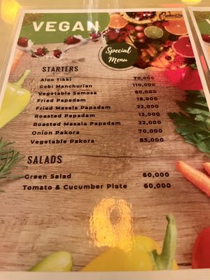 Vegan starter menu   at Baba's Kitchen in Hoi An