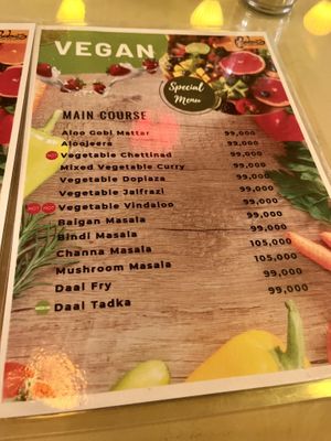 Vegan mains menu   at Baba's Kitchen in Hoi An