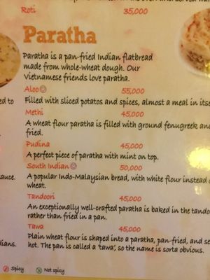Menu at Baba's Kitchen in Hoi An