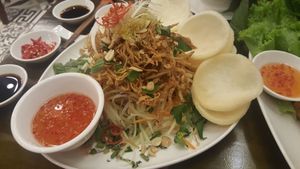 goi du du tempura nam (papaya and fried mushroom salad) at Phu Truc in Ho Chi Minh City