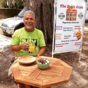 Enjoying a fresh juice x at The Apple Crate Food Truck/Cart in Bridgetown