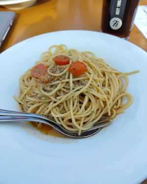 Vegan spaghetti aglio e olio (if you just do not add the parmesan) at Bergrestaurant Seekopf in Zuers Am Arlberg