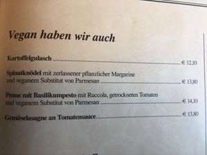 vegan menu at Bergrestaurant Seekopf in Zuers Am Arlberg
