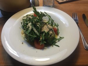 spinach dumplings with ruccola and vegan cheese at Bergrestaurant Seekopf in Zuers Am Arlberg