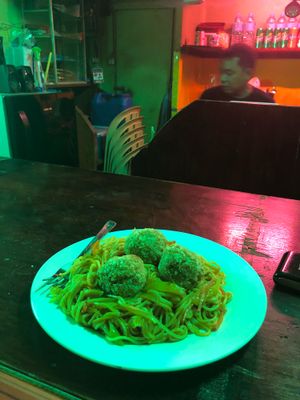 Spicy Tomato Ramen with Chickpea Balls (not on menu) at Seed Dreams in El Nido