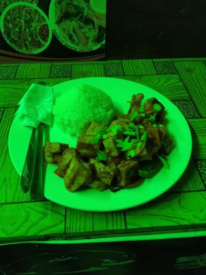 Tomato chunk with tofu and rice (200php) at Seed Dreams in El Nido