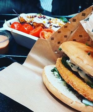 Vienna Burger and Nugget Salad  at Swing Kitchen - Josefstadt in Vienna