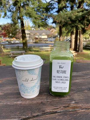 Juice and vegan matcha at Wild Island in Orcas Island