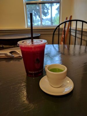 Fresh juice and wheat grass shot at Wild Island in Orcas Island