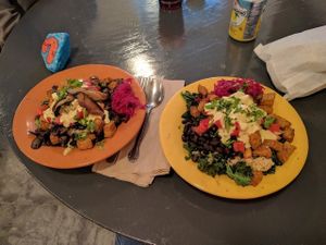 Mushroom bowl and kale bowl at Wild Island in Orcas Island