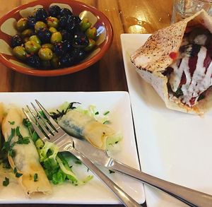 Vegan “Falafel your way” pitta and vegan spinach filo rolls at Umi Falafel in Cork