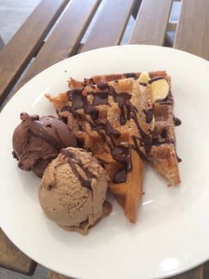 Waffles and ice cream at Gelato 101 Vegan Artisan in Northbridge