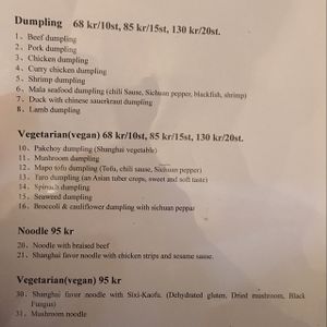 menu  at 58 Dim Sum in Stockholm