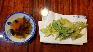 Shiso tempura at Koshinzuka in Nagano