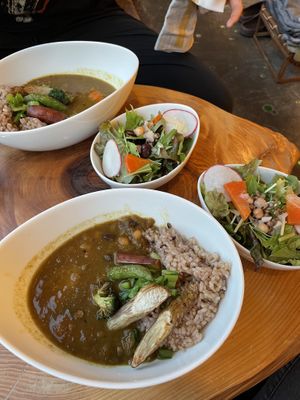 Vegan green curry, side salad  at Cafe Stay Happy in Tokyo