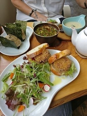 Bean burger-type thing, very tasty at Cafe Stay Happy in Tokyo