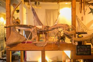 Drift woods everywhere at Cafe Stay Happy in Tokyo