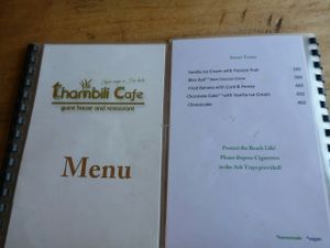 menu sweets at Thambili Cafe in Hikkaduwa