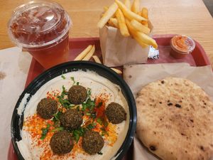 Falafel platter combo with fries and drink (Chetzi Chetzi) at Goldie - Sansom St in Philadelphia