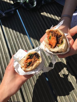 Korean BBQ baguette (we already had a bite) at Eat Chay in London