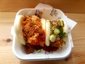 Kimchi bao and korean fried tofu bao. Looks bettet than it tastes. Lack of flavour. at Eat Chay in London