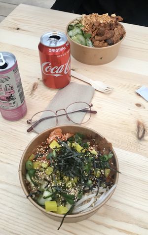 Salads with vegan chicken and vegan beef at Eat Chay in London