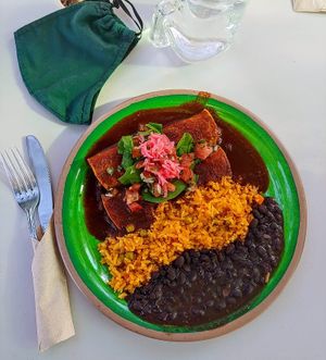 Vegan Enchiladas with Rice and Beans at Tamaliza in Sedona