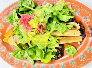 Poblano peppers with corn tamale supremo at Tamaliza in Sedona